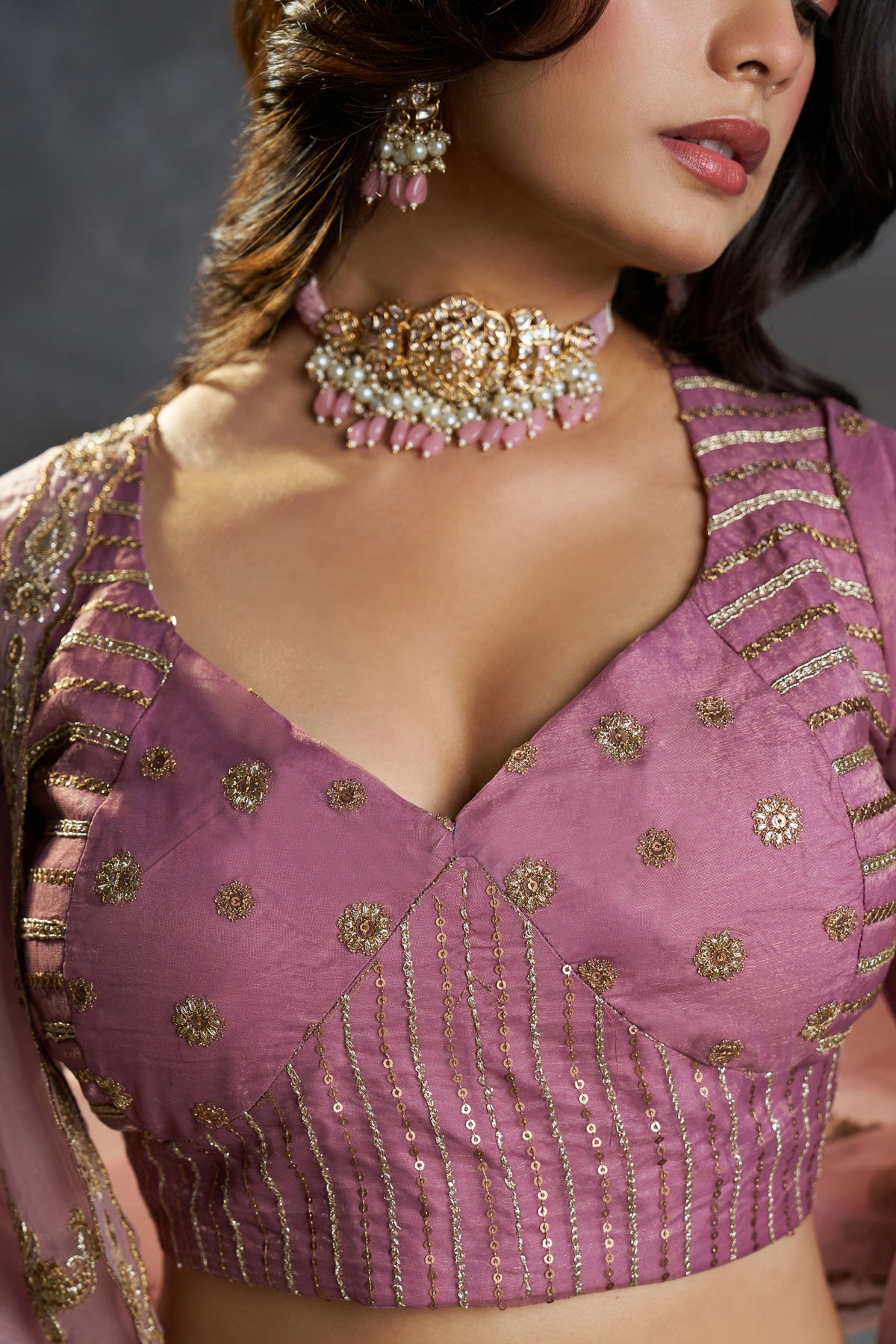 Soft Lilac Organza Lehenga Choli with Embroidery