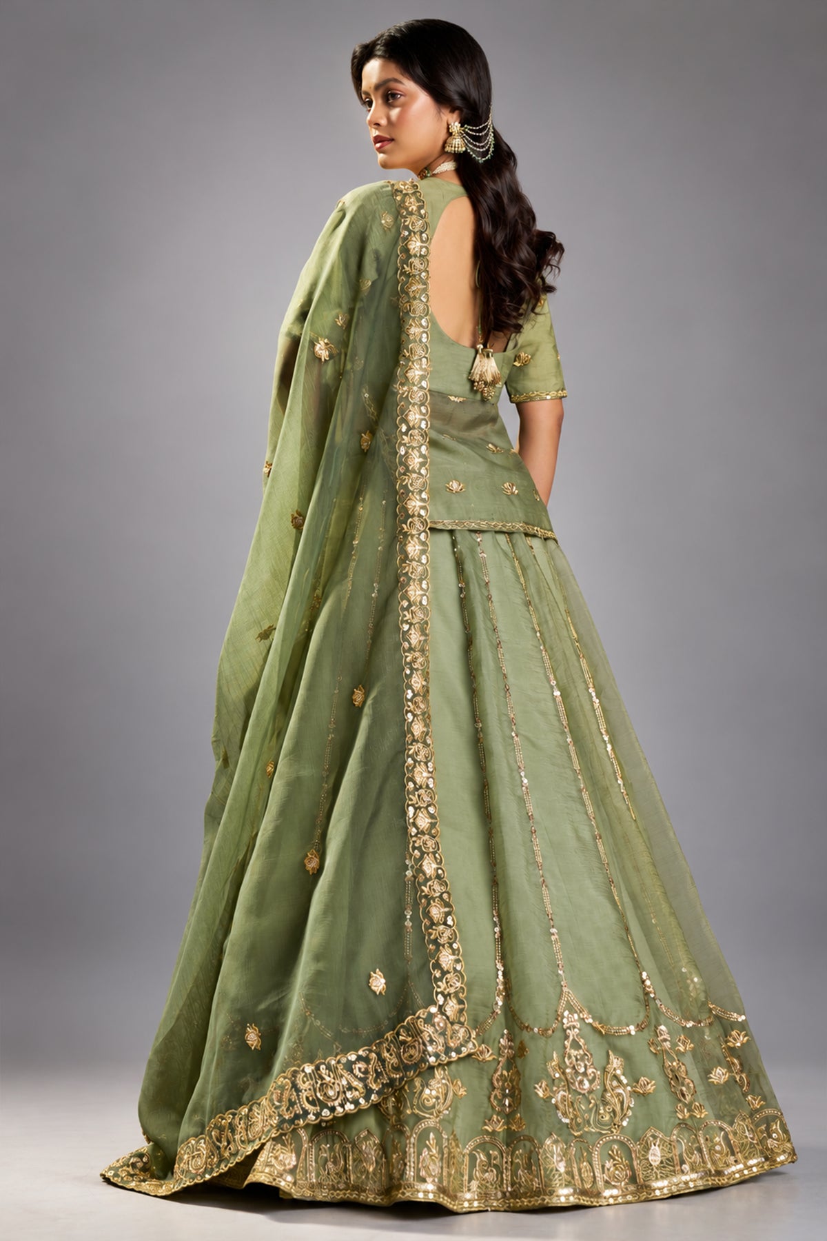 Green Organza Embroidered Lehenga Choli