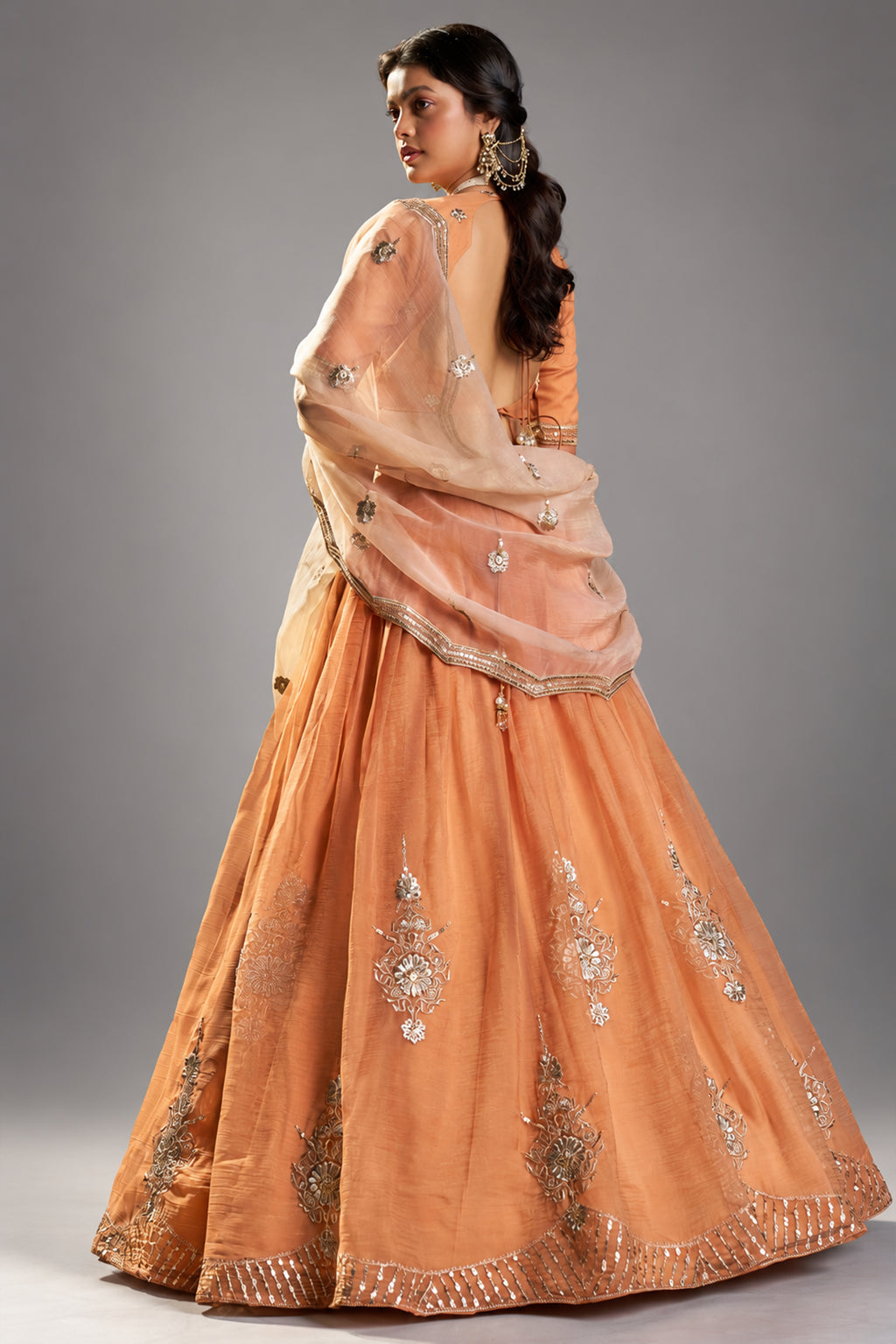 Rust Orange Organza Embroidered Lehenga Choli