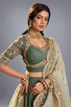 Dark Green Organza Heavy Embroidered Lehenga Choli