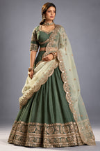 Dark Green Organza Heavy Embroidered Lehenga Choli