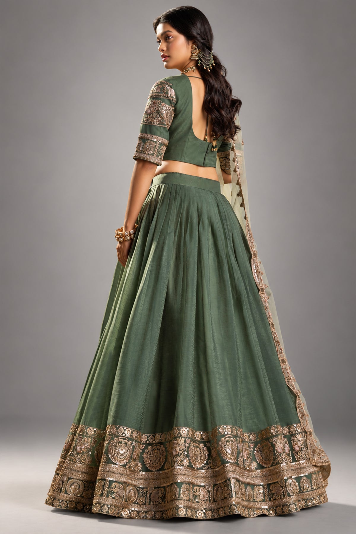 Dark Green Organza Heavy Embroidered Lehenga Choli