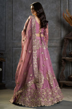 Deep Lilac Organza All-Over Embroidered Lehenga Choli