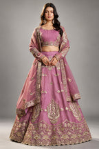 Deep Lilac Organza All-Over Embroidered Lehenga Choli