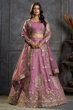 Deep Lilac Organza All-Over Embroidered Lehenga Choli
