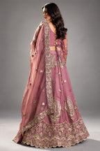Deep Lilac Organza All-Over Embroidered Lehenga Choli