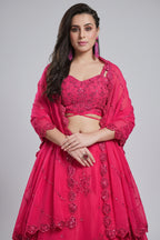 Bright Pink Georgette Embroidered Lehenga Choli with Sequins & Dori Work
