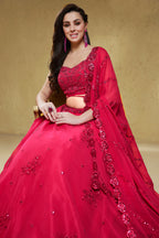 Bright Pink Georgette Embroidered Lehenga Choli with Sequins & Dori Work