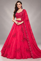 Bright Pink Georgette Embroidered Lehenga Choli with Sequins & Dori Work