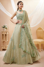 Pista Green Georgette Lehenga Choli with Sequined Work