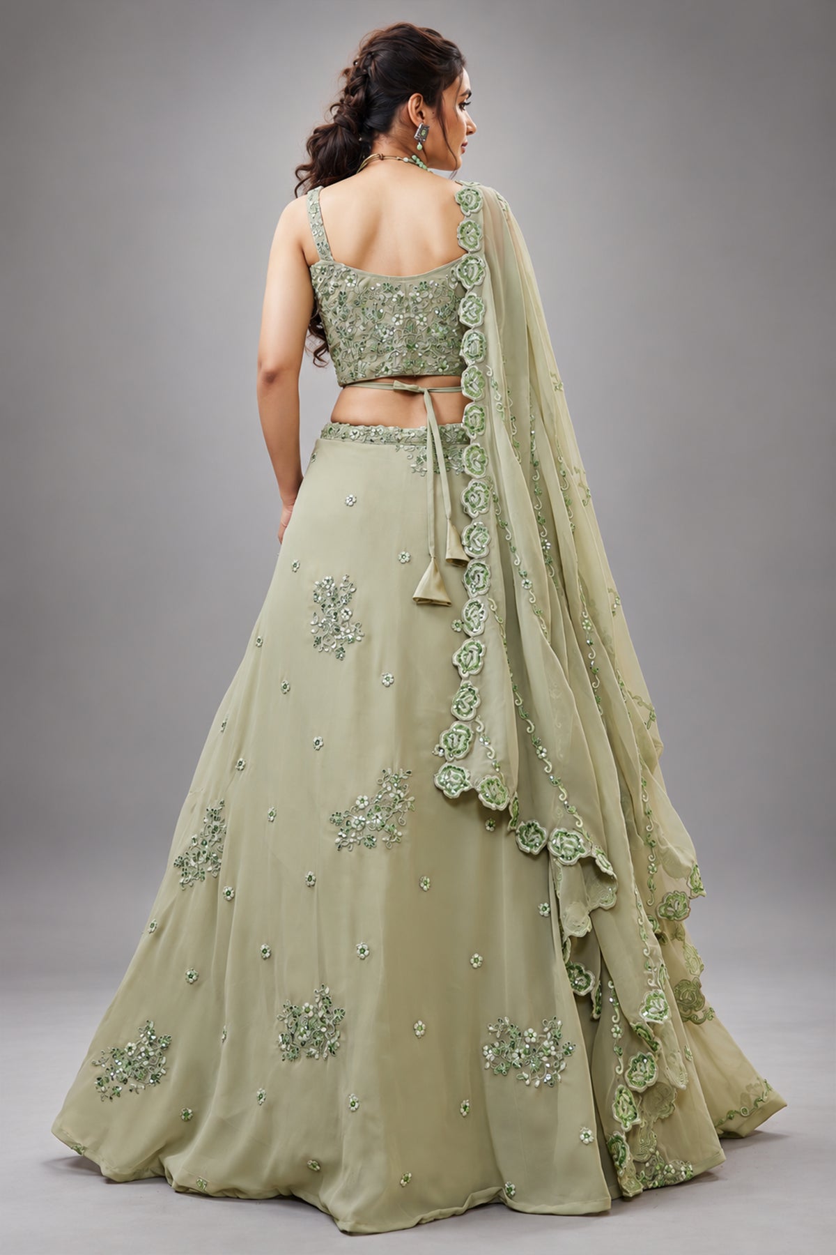 Pista Green Georgette Lehenga Choli with Sequined Work