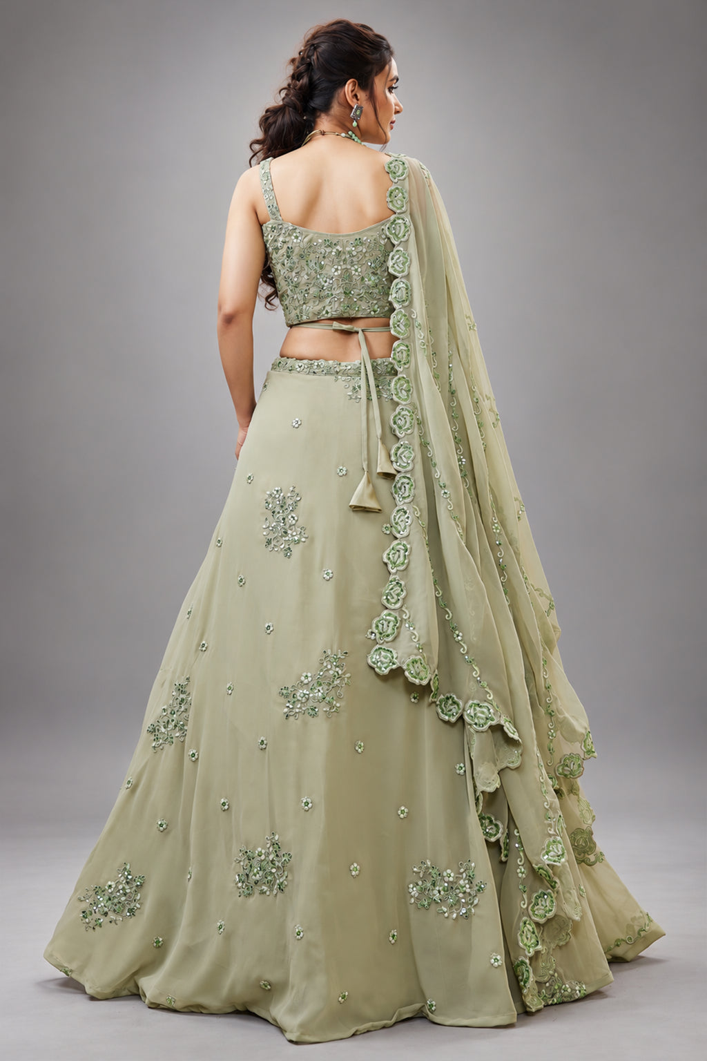 Pista Green Georgette Lehenga Choli with Sequined Work