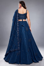 Deep Navy Blue Georgette Lehenga Choli highlighted with Intricate Zari & Sequins Accent