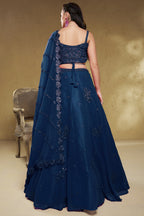 Deep Navy Blue Georgette Lehenga Choli highlighted with Intricate Zari & Sequins Accent