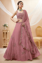 Peach Georgette Lehenga Choli featuring Intricate Zari, Sequins & Dori Work