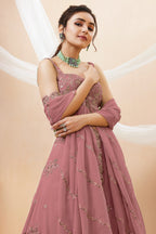 Peach Georgette Lehenga Choli featuring Intricate Zari, Sequins & Dori Work