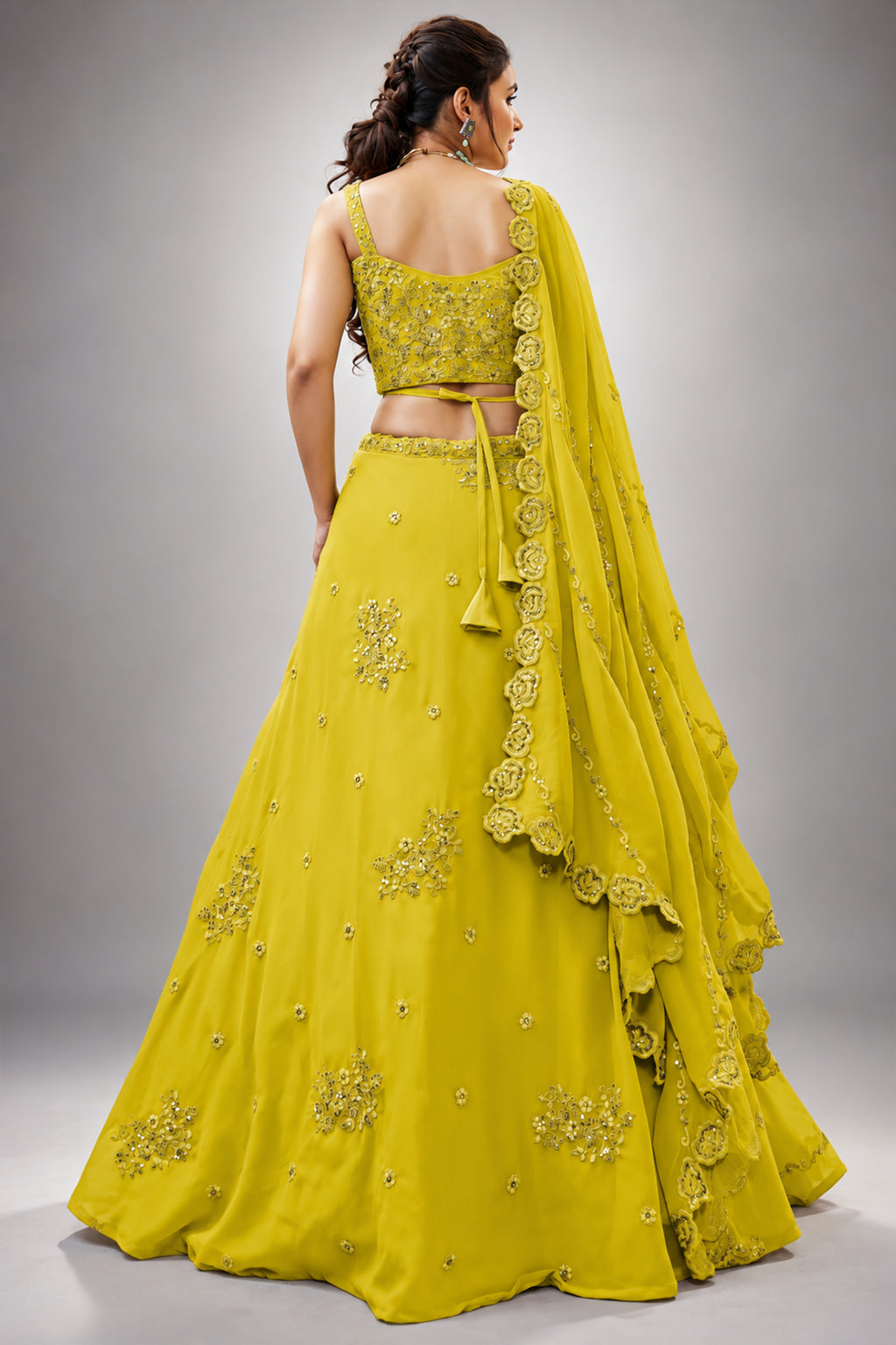Yellow Georgette Embroidered Lehenga Choli with Sequined Dori Work