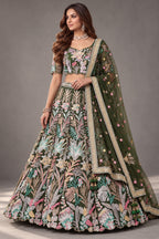 Forest Green Soft Net Lehenga Choli with Thread Floral Embroidery & Sequins