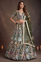 Forest Green Soft Net Lehenga Choli with Thread Floral Embroidery & Sequins
