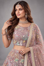 Soft Lilac Net Lehenga Choli with Pastel Floral Thread Work & Sequins Accent
