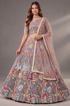 Soft Lilac Net Lehenga Choli with Pastel Floral Thread Work & Sequins Accent