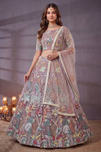 Soft Lilac Net Lehenga Choli with Pastel Floral Thread Work & Sequins Accent
