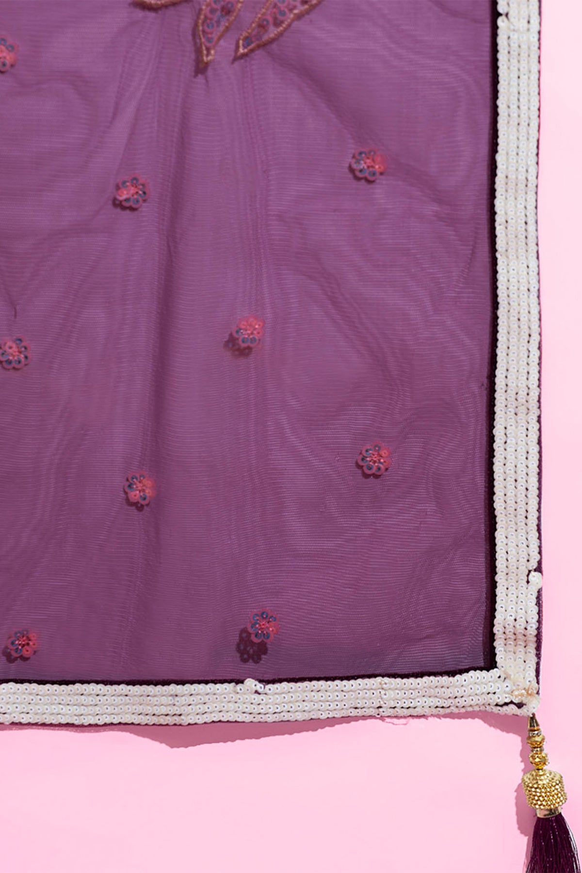 Deep Wine Soft Net Thread & Sequins Embroidered Lehenga Choli