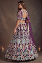 Deep Wine Soft Net Thread & Sequins Embroidered Lehenga Choli