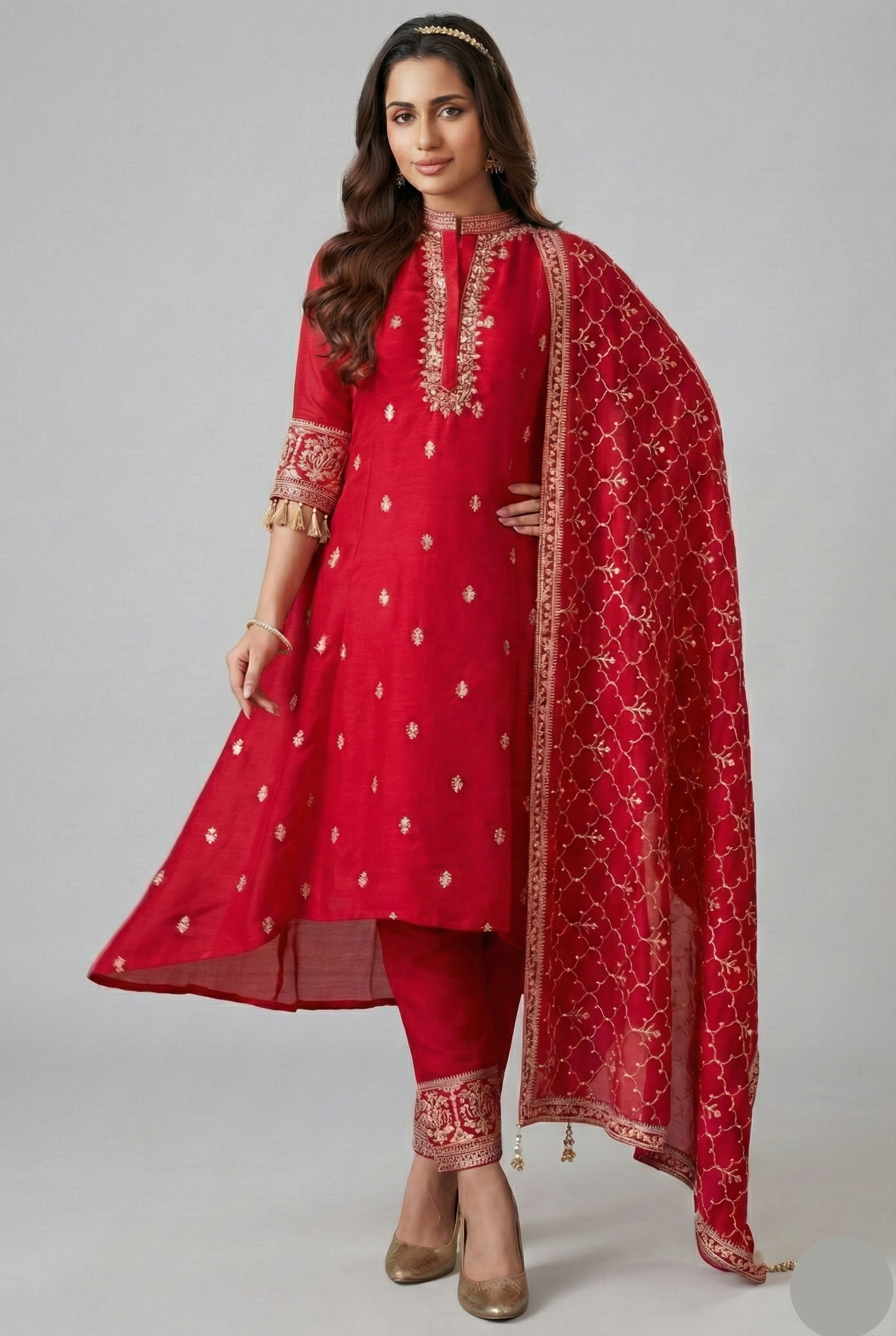 Pink Art Silk High and Low Sequin and Mirror Worked Suit - pink silk saree Main image