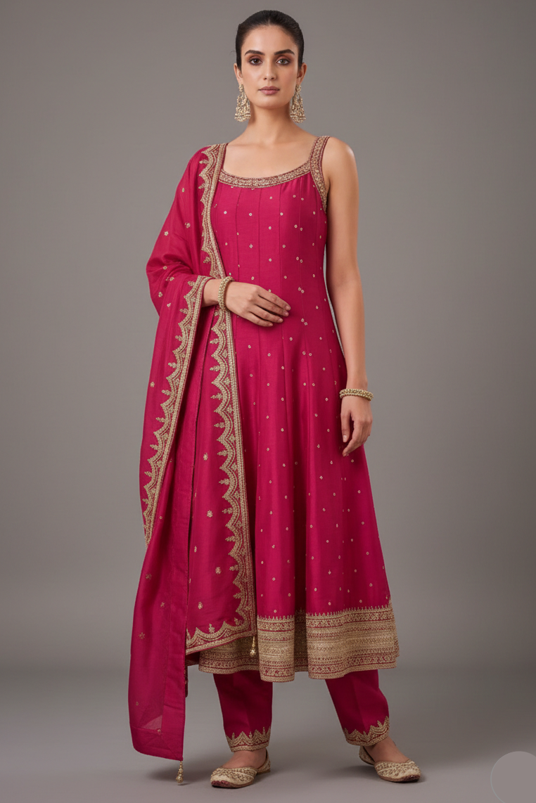 Pink Art Silk Sequins Embroidery Worked Anarkali Suit - pink silk saree embroidery Main image