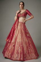 Crimson Pink Banarasi Tissue Silk All Over Woven Lehenga - crimson silk saree
