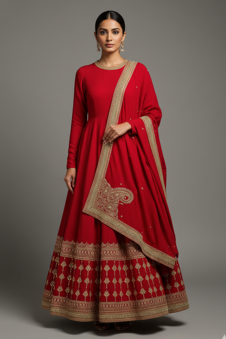 Maroon Matka Silk Anarkali Suit with Sequin Embroidery Work - maroon silk saree embroidery
