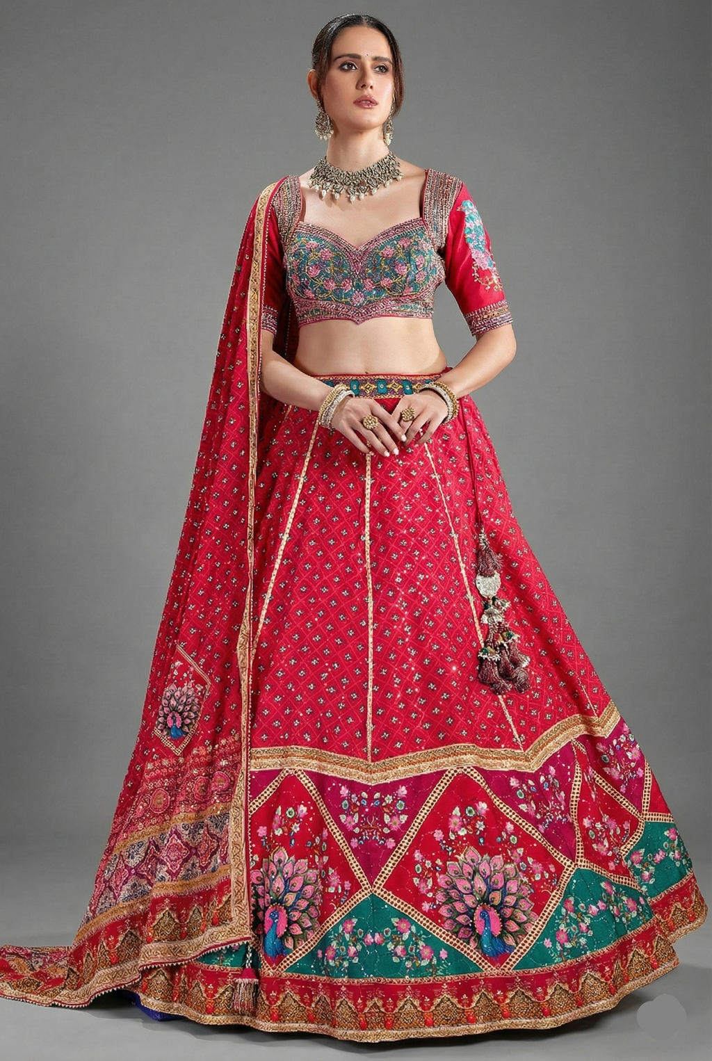 Pink Chiffon Silk Printed Lehenga with Sequins Work - pink silk saree