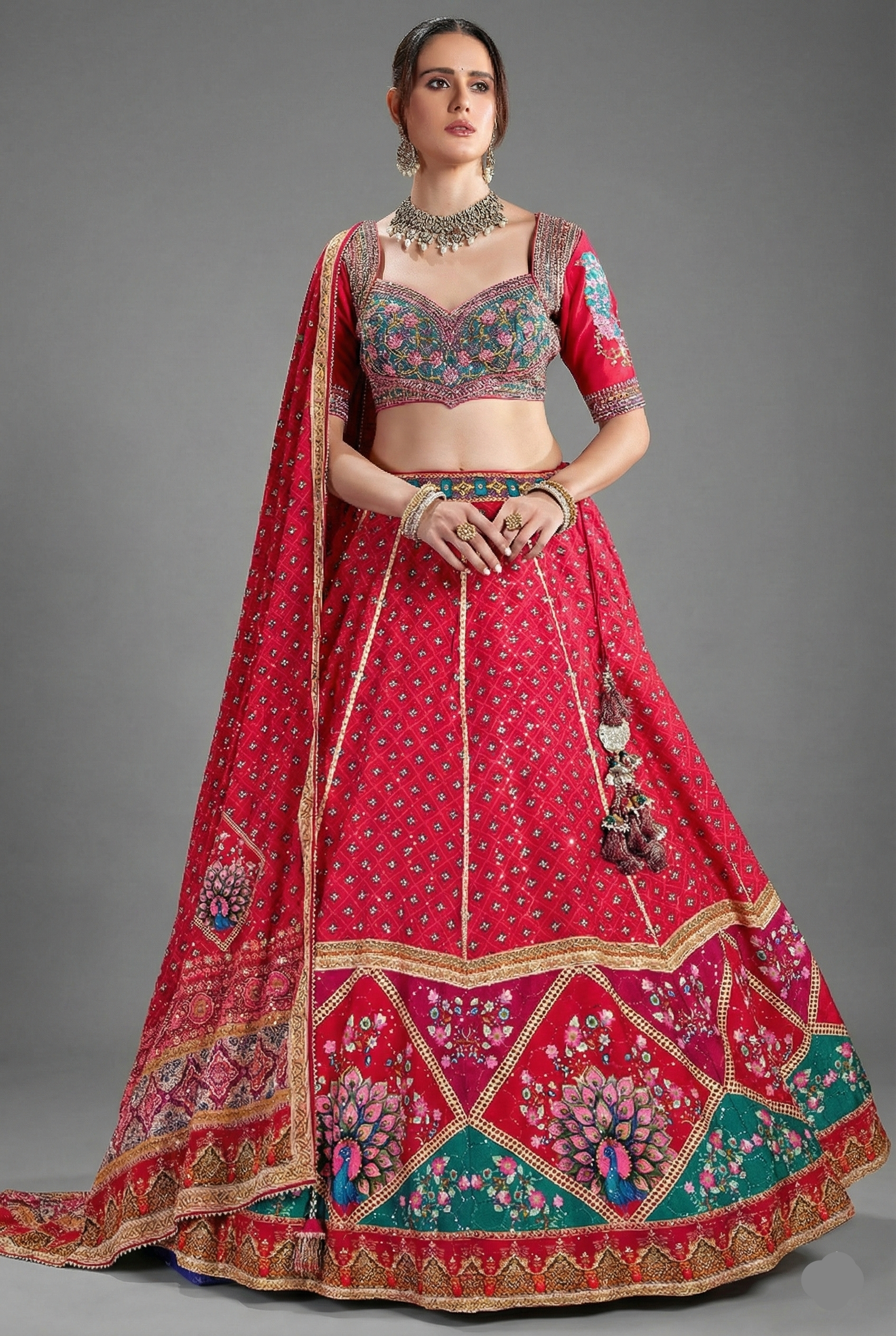 Pink Chiffon Silk Printed Lehenga with Sequins Work - pink silk saree