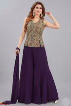 Indigo Purple Georgette Embroidered Palazzo Suit - red georgette saree embroidered