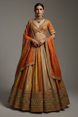 Multi Colored Tissue Organza Lehenga with Lace - red organza saree