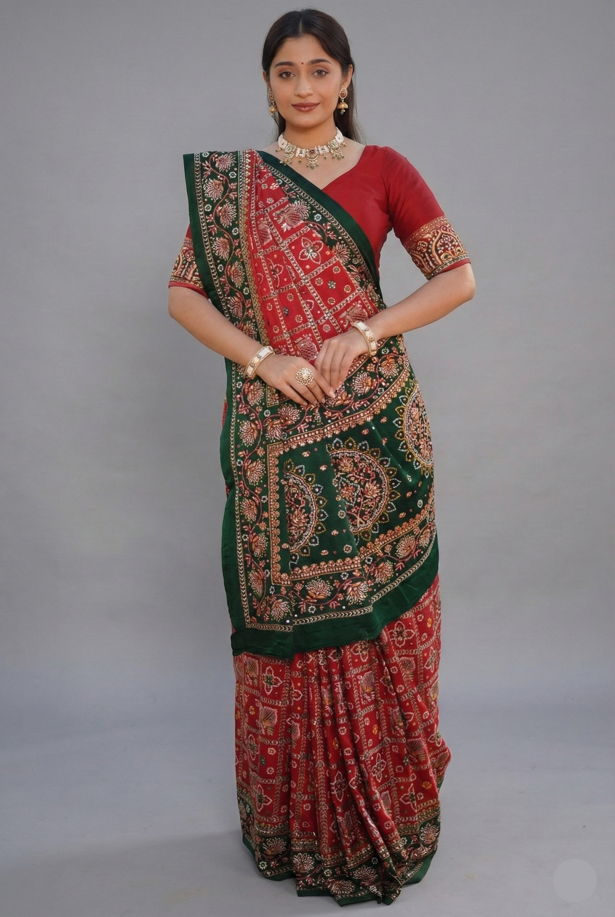 Maroon Gaji Silk Traditional Gharchola with Contrast Pallu and Border