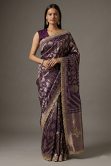 Purple Tissue Silk All Over Woven Saree with Scallop Cutdana Applique Border