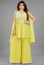 Light Yellow Georgette Embroidered Sharara Suit - red georgette saree embroidered