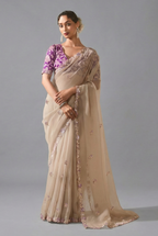 Cream Tissue Saree with Sequin Embroidery Work - cream saree embroidery