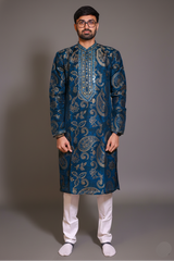 Teal Green Jacquard Silk Kurta Pajama