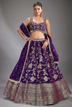 Purple Silk Floral Zari Woven Lehenga - purple silk saree zari