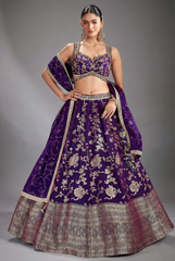 Purple Silk Floral Zari Woven Lehenga
