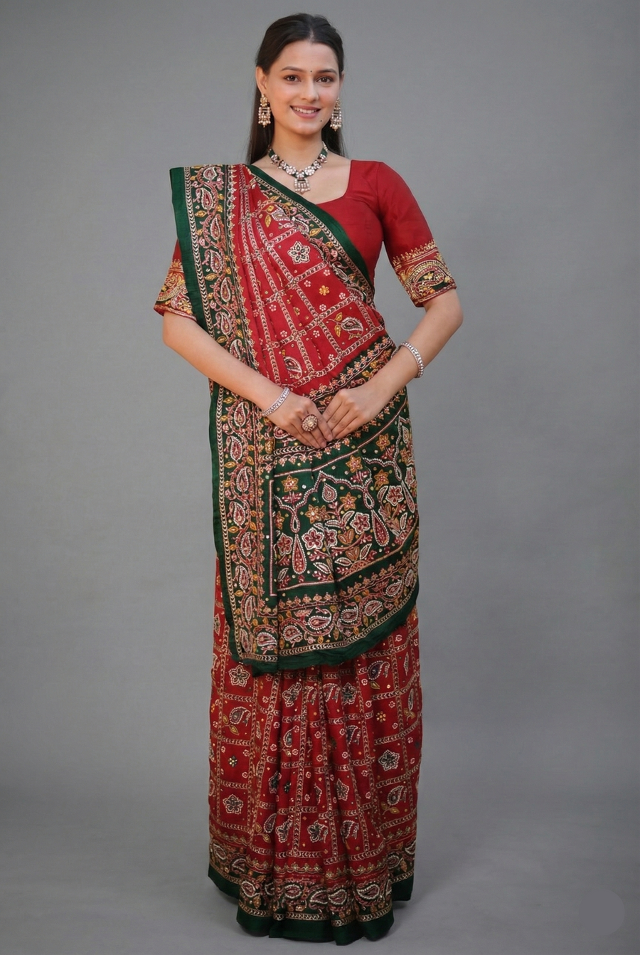 Maroon Gaji Silk Traditional Gharchola with Contrast Pallu and Border - maroon silk saree