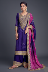 Chinon Bandhej Printed Palazzo Suit with Sequin Mirror Work