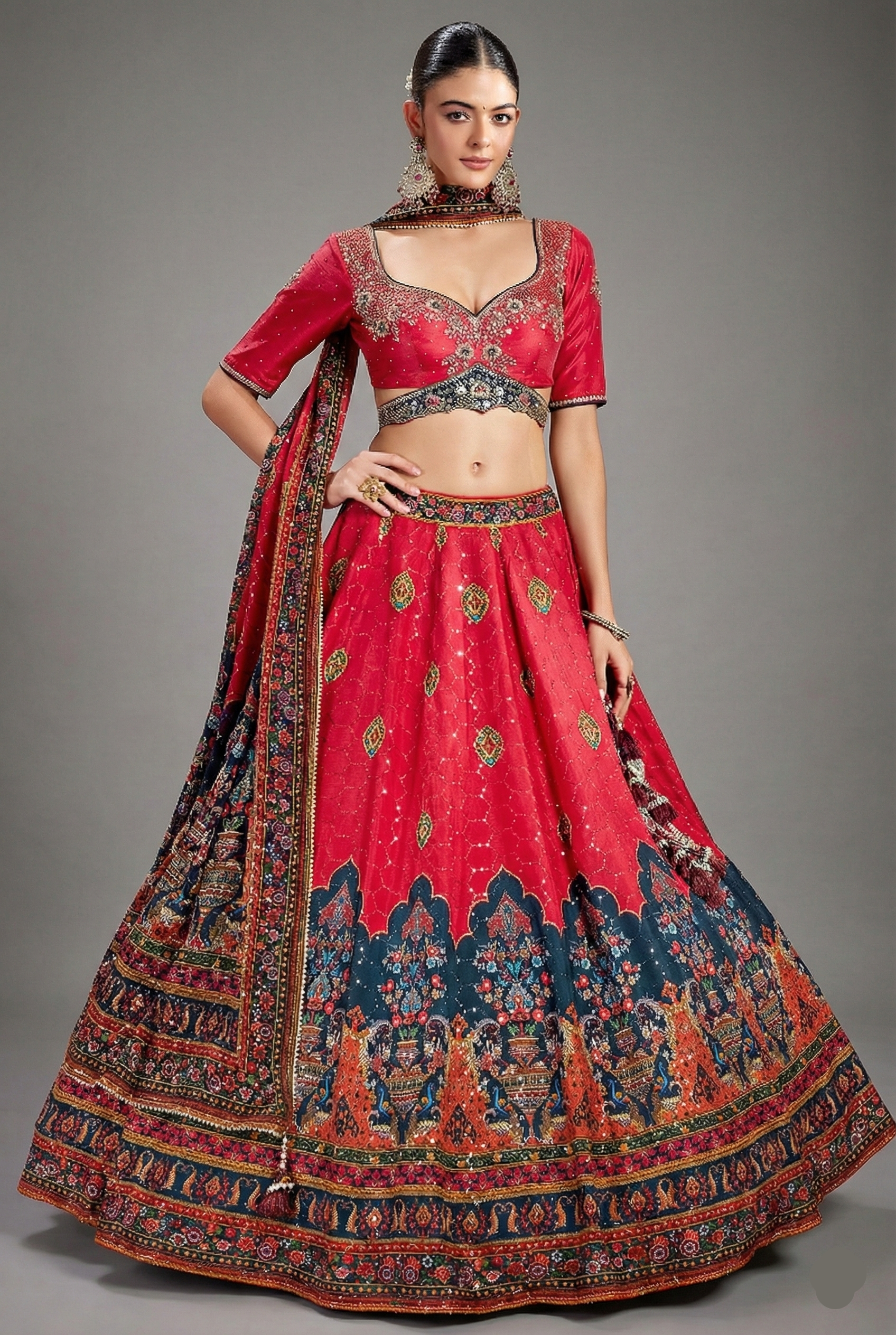 Pink Chiffon Silk Digital Floral Printed Lehenga with Sequins Work - pink silk saree Main image