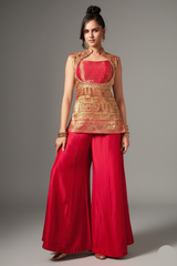 Beige Dola Silk Printed Straight Cut Palazzo Suit - beige silk saree
