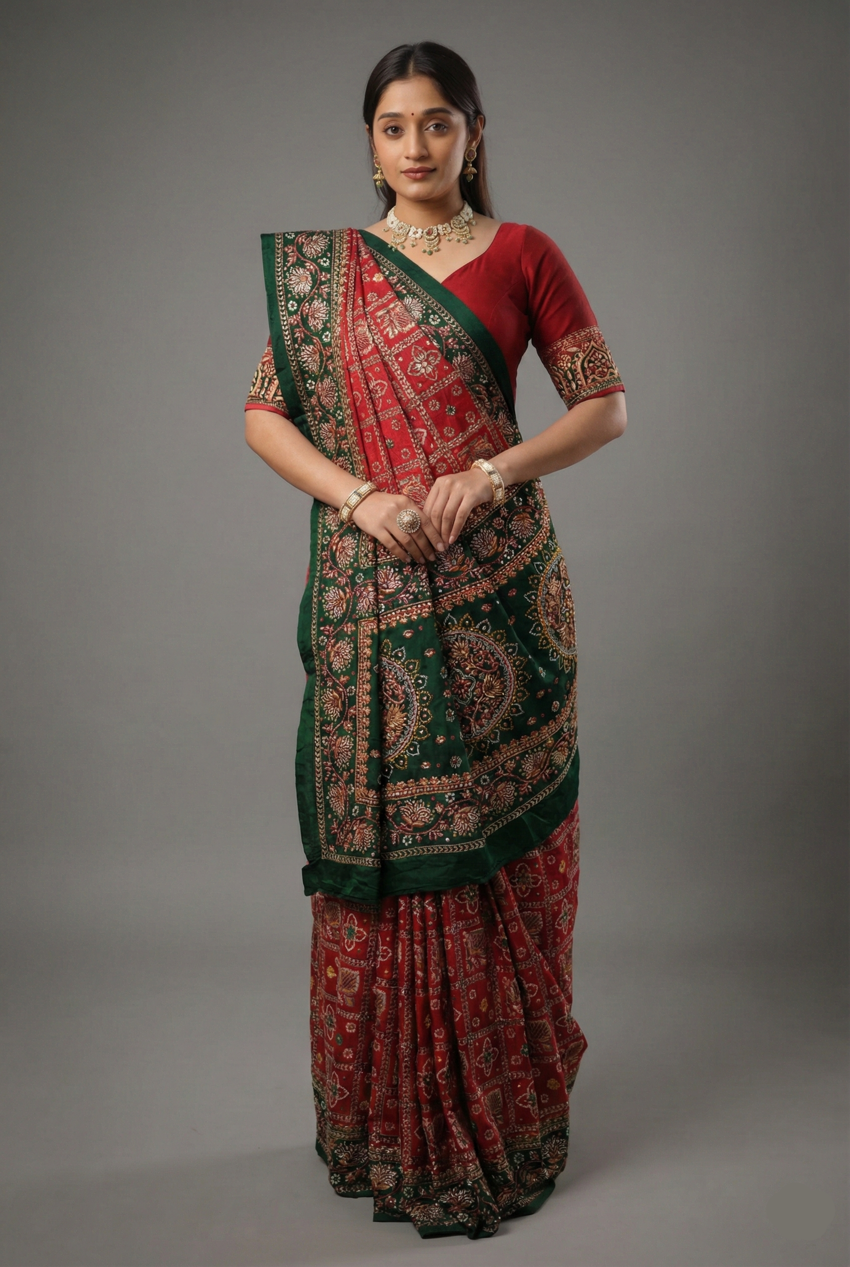 Maroon Gaji Silk Traditional Gharchola with Contrast Pallu and Border - maroon silk saree