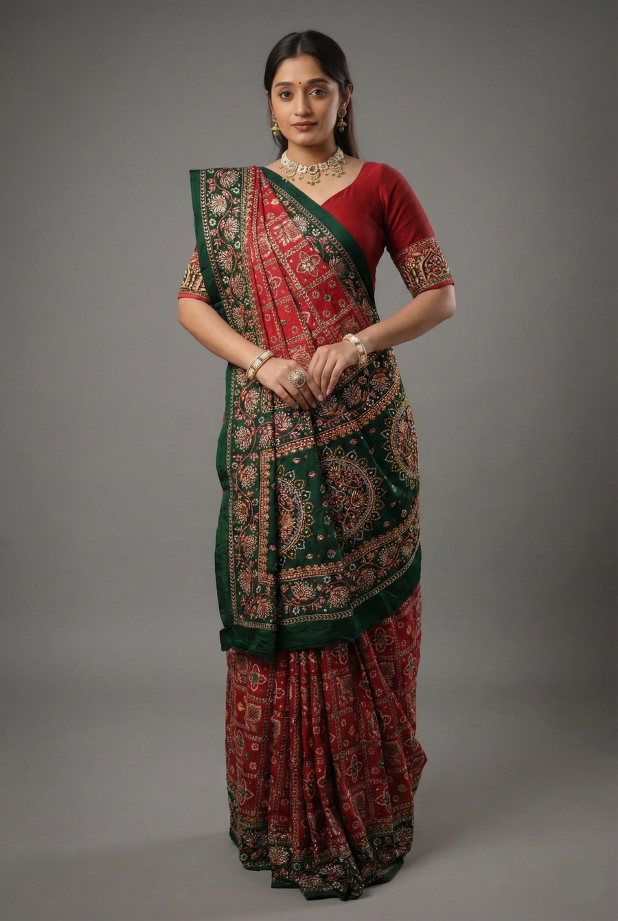 Maroon Gaji Silk Traditional Gharchola with Contrast Pallu and Border - maroon silk saree