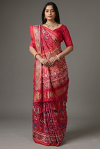 Pink Silk Traditional Patola Saree with Bead Work - pink silk saree patola
